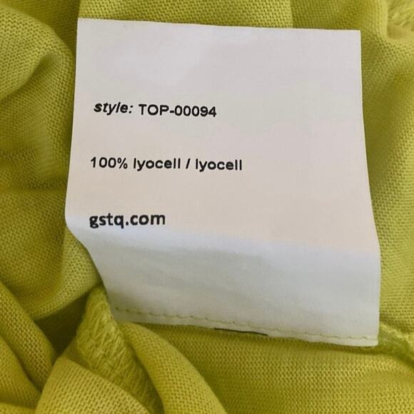 GSTQ Yellow Cap Sleeve Bateau Neck Plain Simple Tie Hem T Shirt Crop Top Size L - Picture 5 of 5